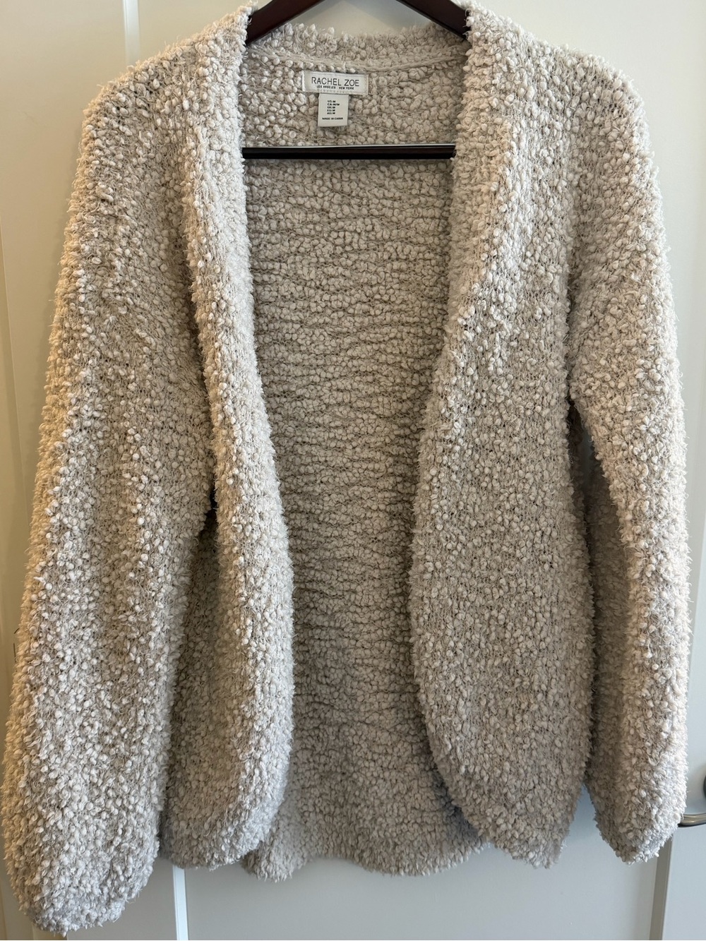 Rachel Zoe Neutral Cream Bouclé Open-Front Cardigan size Medium